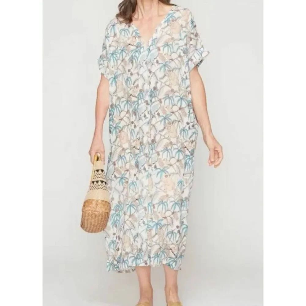 Roller rabbit Goan Forrest Jungle Print Kaftan dress coverup M/L